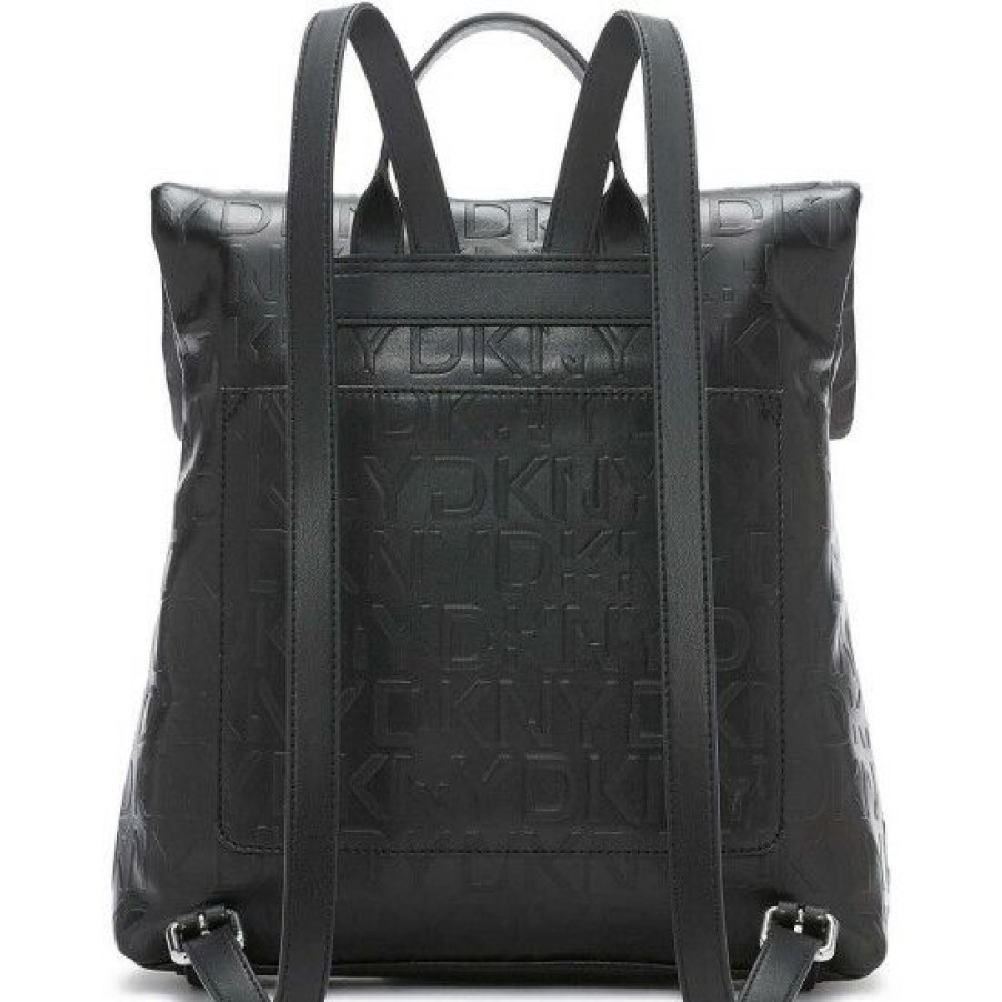 Women'S Clothing * | Brand New Dkny Tilly Vegan Leather Tonal Logo Backpack Black