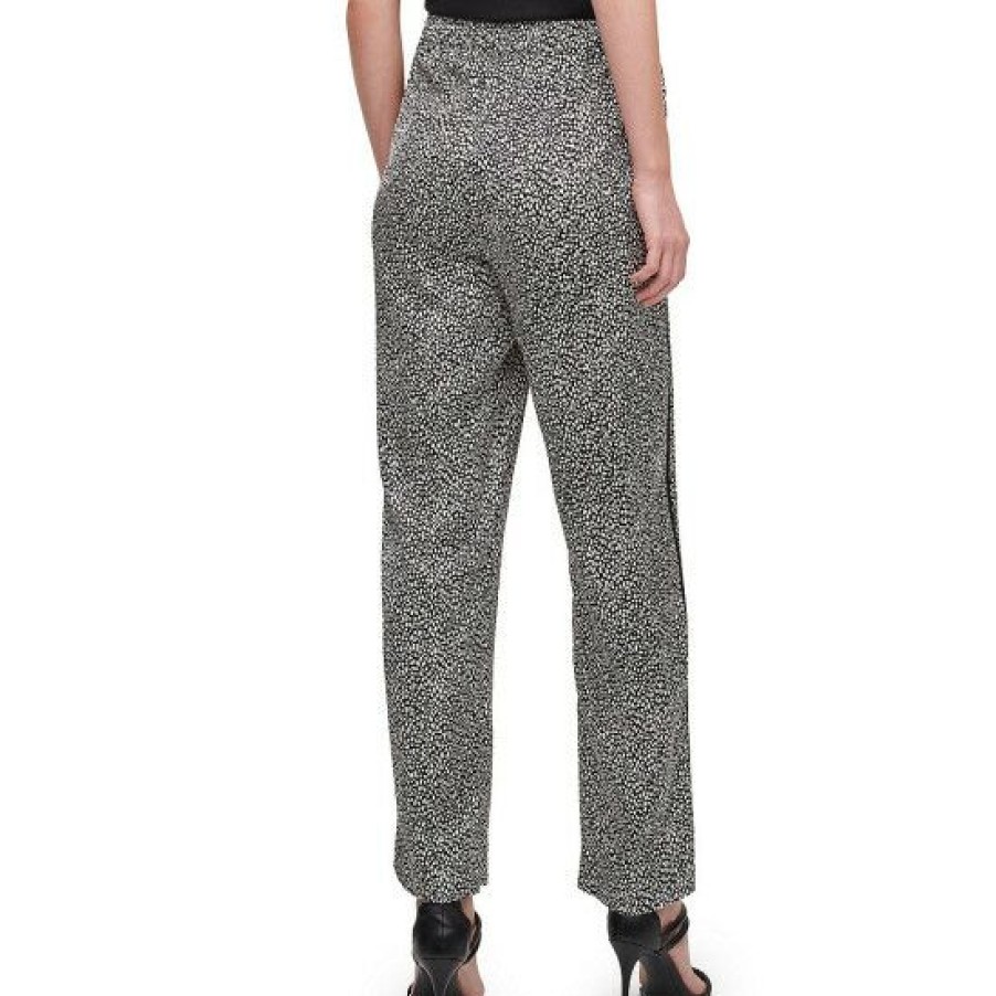 Women'S Clothing * | Brand New Dkny Animal Spotted Print Hammered Satin Woven Drawstring Waist Pull-On Pants French Vanilla/Black Multi