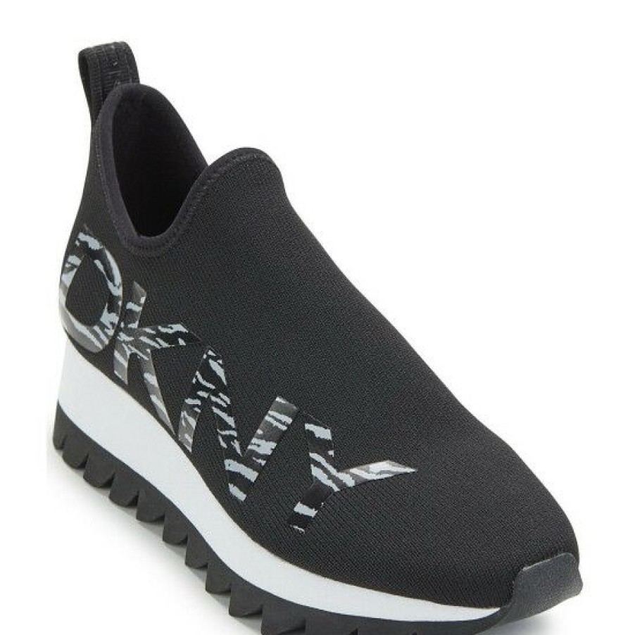 Shoes * | Wholesale Dkny Azer Knit Logo Detail Slip-On Sneakers Black/Black Reflective