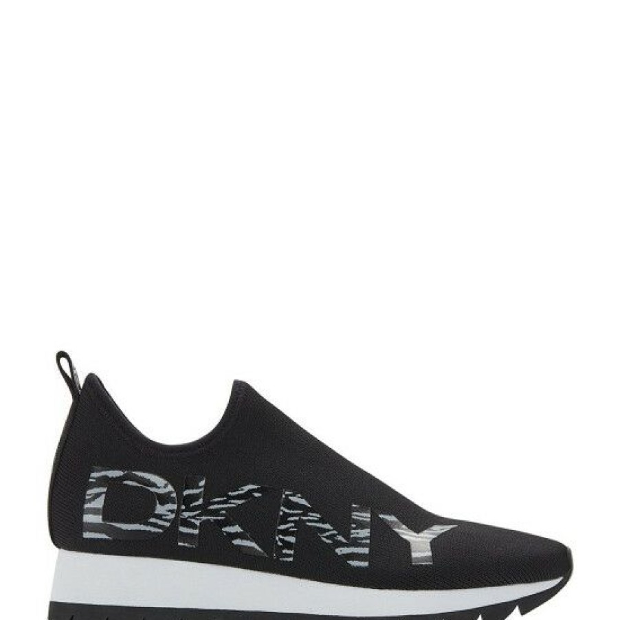 Shoes * | Wholesale Dkny Azer Knit Logo Detail Slip-On Sneakers Black/Black Reflective