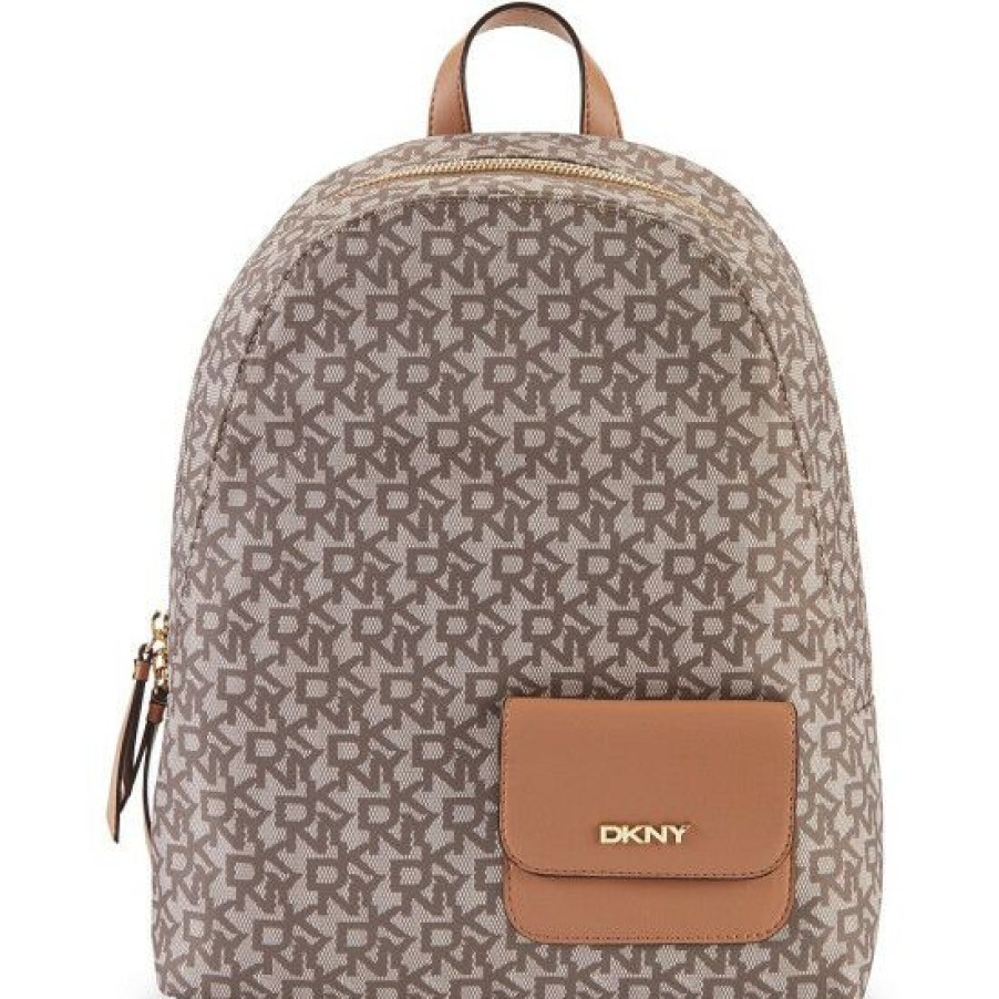 Women'S Clothing * | Brand New Dkny Livvy Logo Nylon Backpack Chino/Cashew