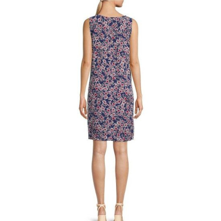 Women'S Clothing * | Promo Dkny Jeans Floral Print Sleeveless Tie Keyhole Jewel Neck Shift Dress Azalea Multi