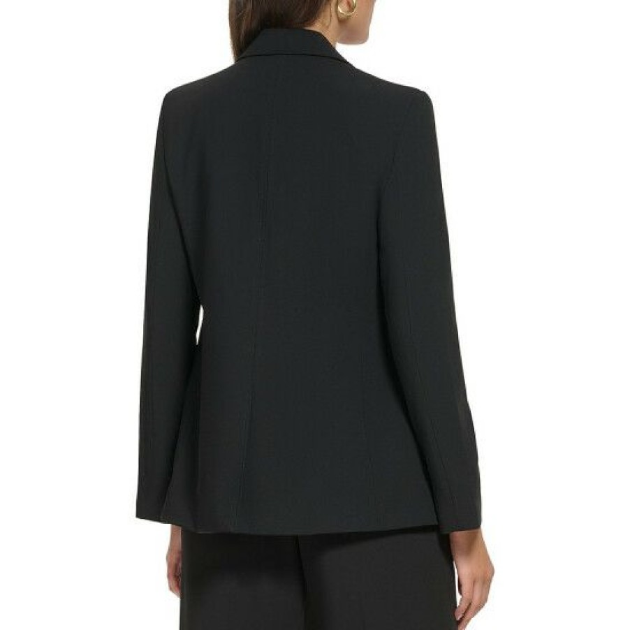 Women'S Clothing * | Best Reviews Of Dkny Zipper Sleeve Notch Lapel Collar Button Front Jacket Black