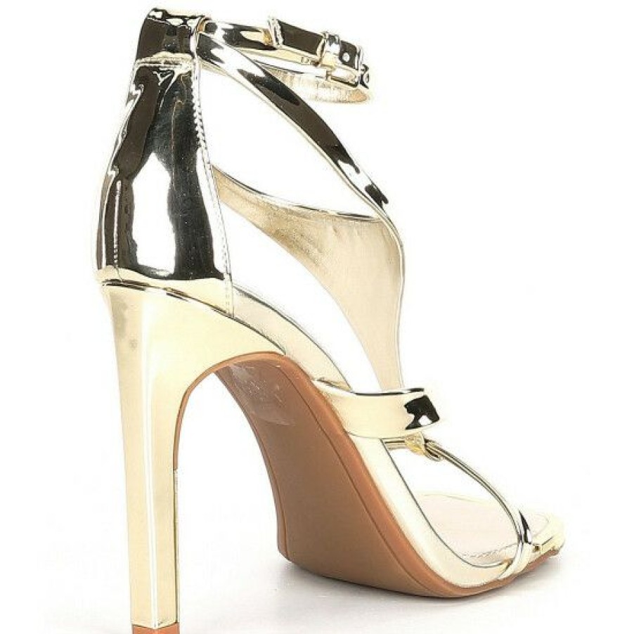 Shoes * | Flash Sale Dkny Audrey Strappy Metallic Patent Dress Sandals Gold