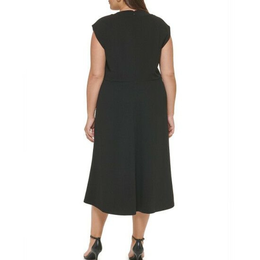 Women'S Clothing * | Hot Sale Dkny Plus Size Twist Cut-Out Neck Sleeveless Scuba Crepe Midi Dress Black