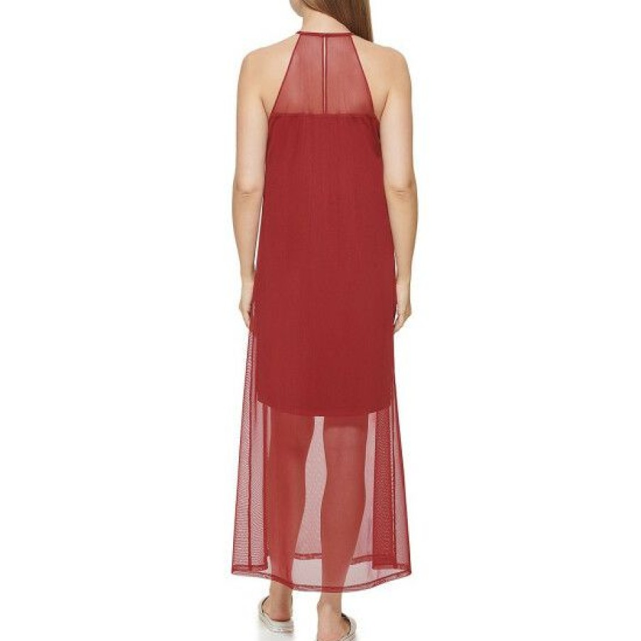 Women'S Clothing * | Deals Dkny Halter Neck Sleeveless Matte Jersey Maxi Dress Plum