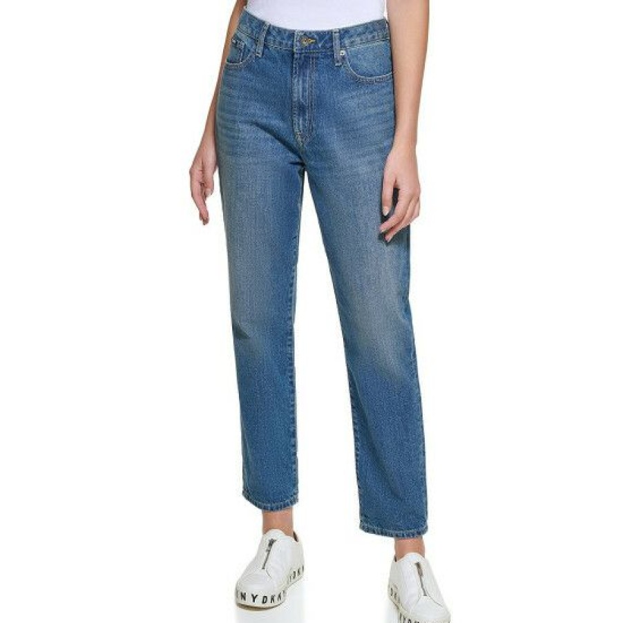 Women'S Clothing * | Budget Dkny Jeans Broome Straight Leg High Rise Rolled Cuff Cropped Denim Jeans