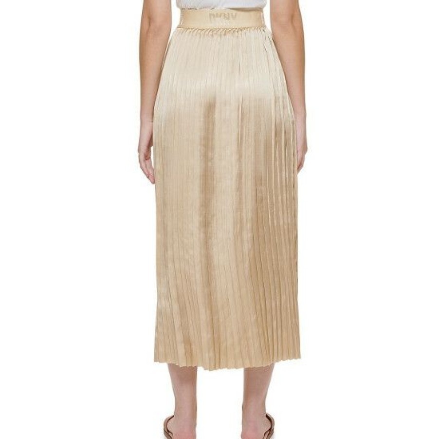 Women'S Clothing * | Cheapest Dkny Satin Pleated Pull-On A-Line Midi Skirt Wheat