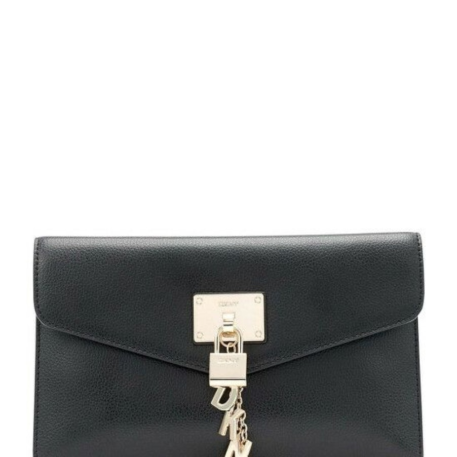 Women'S Clothing * | Cheapest Dkny Elissa Vegan Pebbled Leather Charm Clutch Black