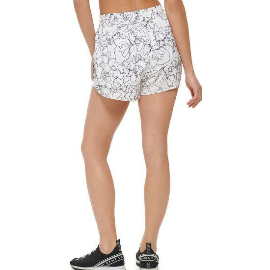 Women'S Clothing * | Best Sale Dkny Sport Ruched Elastic Waist Track 3.5#Double; Shorts White Sketch