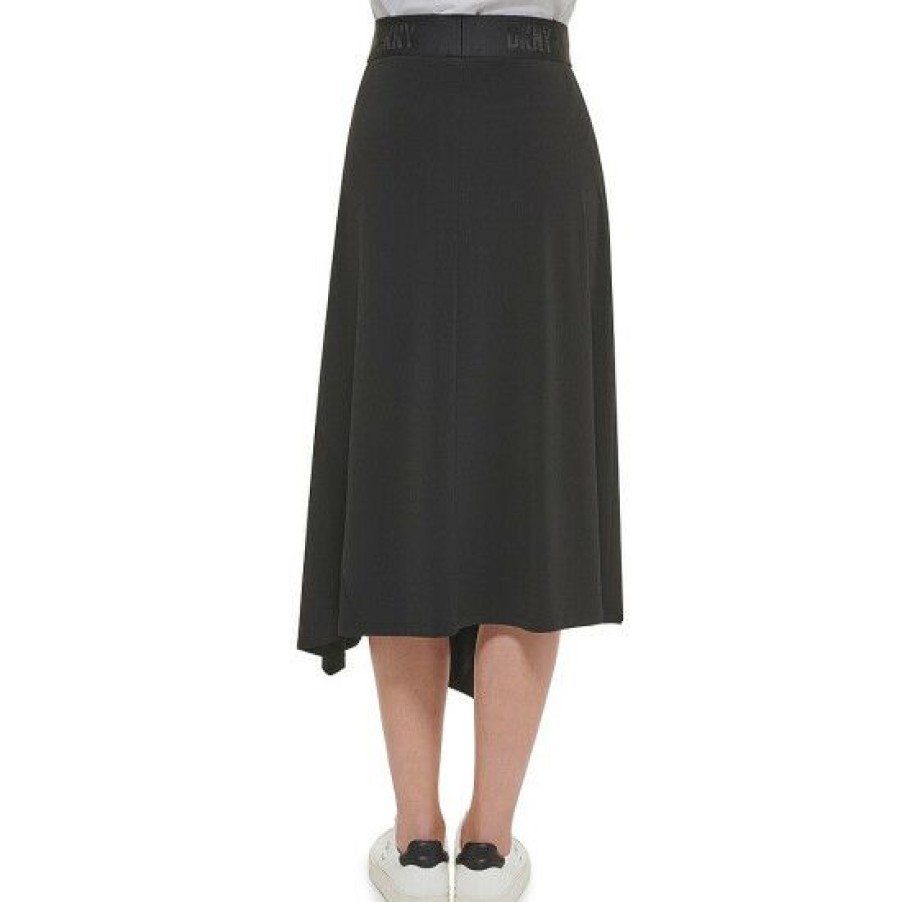 Women'S Clothing * | Discount Dkny Logo Elastic Waistband Asymmetrical Pull-On Skirt Black