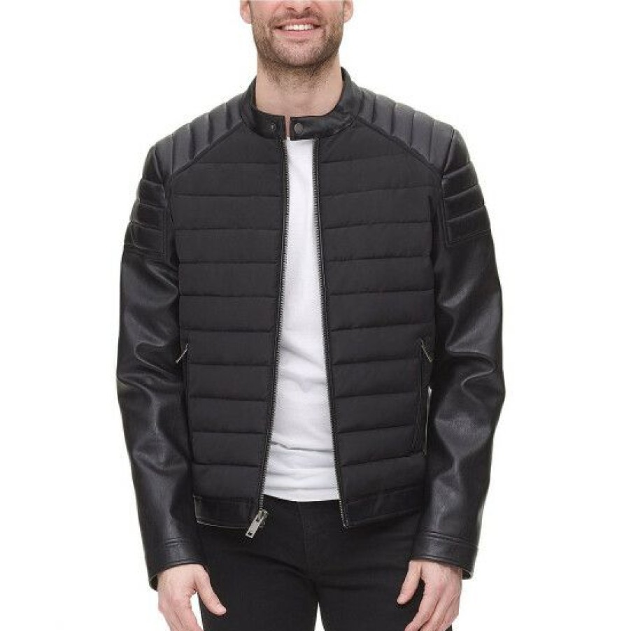 Men * | Wholesale Dkny Colorblocked Motorcross Quilted Full-Zip Jacket