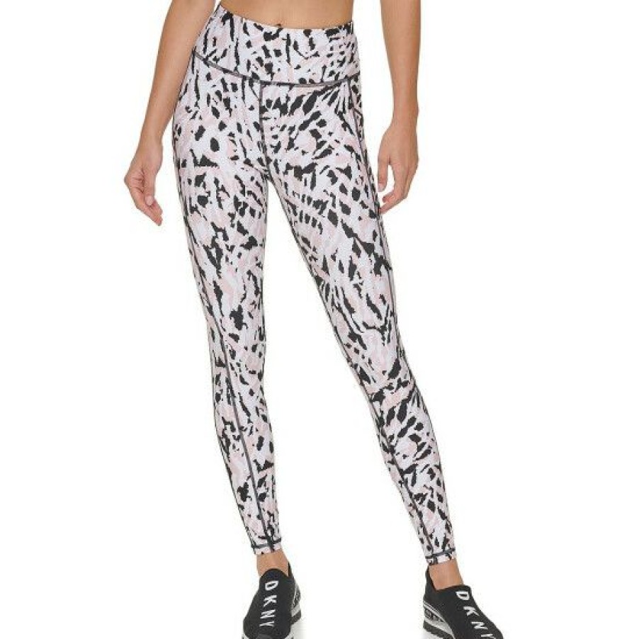 Women'S Clothing * | Flash Sale Dkny Sport Etched Zebra Print High Waisted Pull-On 7/8 Leggings Rosewater