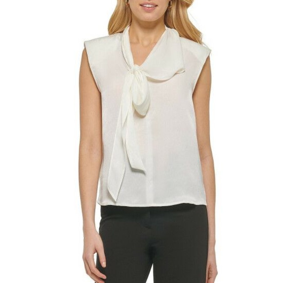 Women'S Clothing * | Brand New Dkny Bow Tie V-Neck Sleeveless Top Ivory