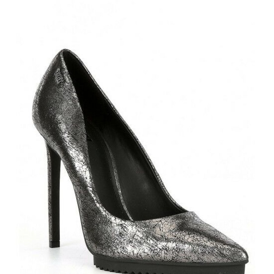 Shoes * | Buy Dkny Carisa Leather Stiletto Pumps Dark Gunmetal