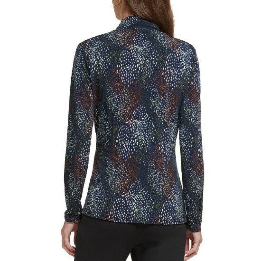 Women'S Clothing * | Top 10 Dkny Printed Surplice V-Neck Long Sleeve Side Ruched Top Midnight Multi