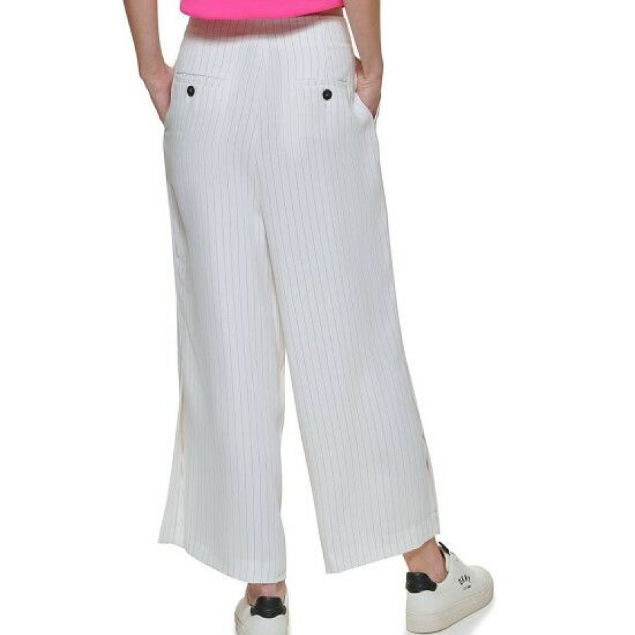 Women'S Clothing * | Best Pirce Dkny Side Slit Wide Leg Pin Stripe Pants White/Black