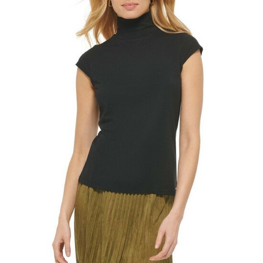 Women'S Clothing * | Best Sale Dkny Cap Sleeve Turtleneck Knit Top