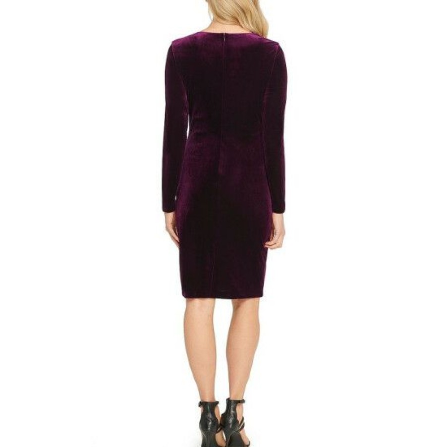 Women'S Clothing * | Wholesale Dkny Long Sleeve Side Ruched Stretch Velvet Sheath Dress