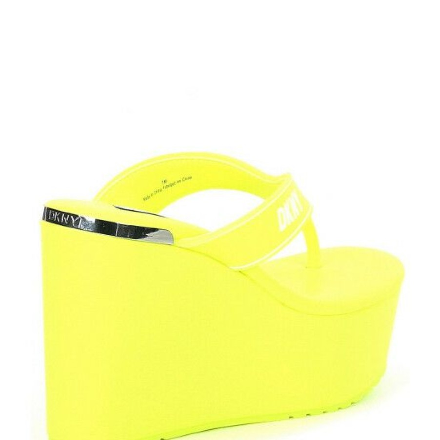 Shoes * | Promo Dkny Trina Platform Wedge Thong Sandals Zest/White