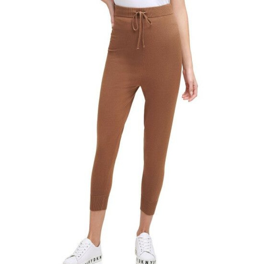 Women'S Clothing * | Best Pirce Dkny Drawstring Skinny Leg Knit Crop Joggers Luggage