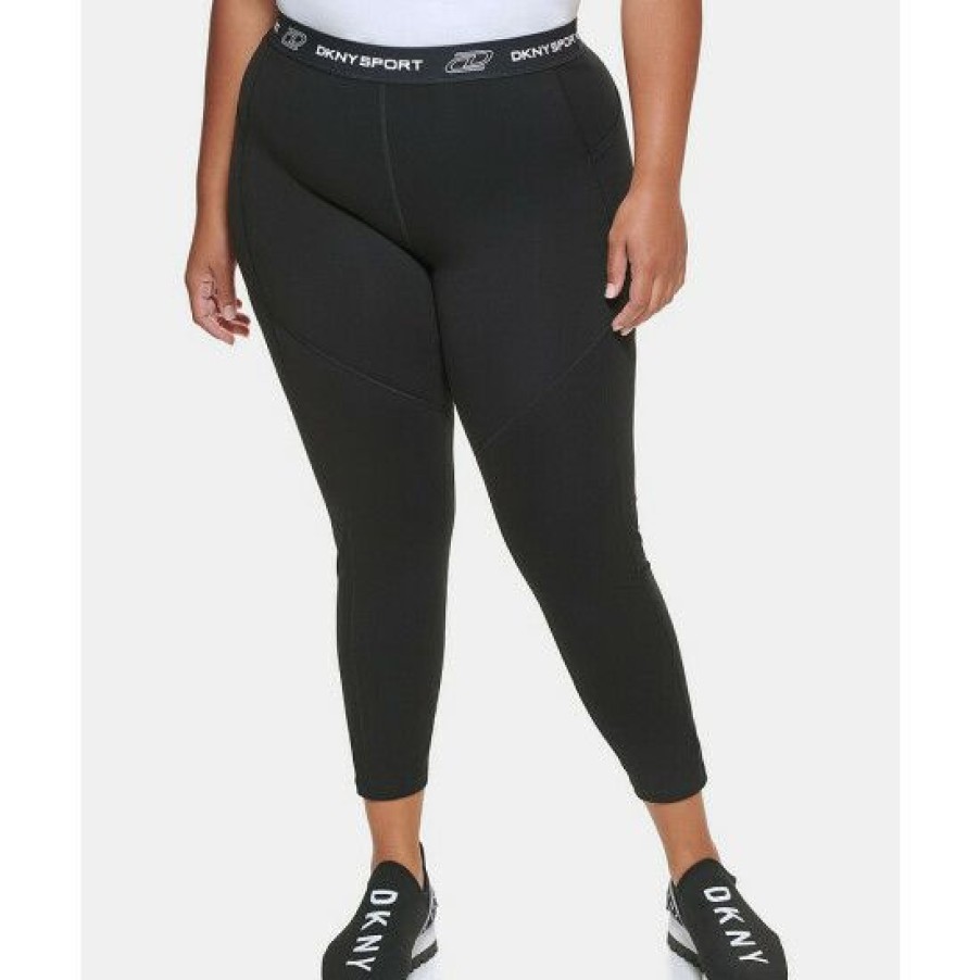 Women'S Clothing * | Promo Dkny Sport Plus Size Iconic Elastic High Waist 7/8 Leggings Black