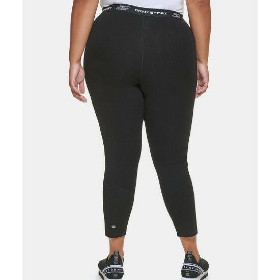 Women'S Clothing * | Promo Dkny Sport Plus Size Iconic Elastic High Waist 7/8 Leggings Black